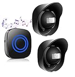 XunBang 人感センサー チャイム 防犯センサー IP65防水防塵 ドア周り防犯用品 4段階の音量 38種類の呼出音楽 配線工事不要 動体検知 防災機能 呼び出し呼び鈴 赤外線センサー搭載 防犯アラーム 来客 訪問者 自宅 玄関 ホテル 店舗 倉庫 事務所 工場 ナースコール介護 電池式 (1個受信機2個送信機/黒い)