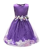 xuguozhu キッズ服　フラワーガールドレス　8歳　9歳　10歳　11歳　12歳　女の子　ワンピース　ノースリーブ　ベルト　裾　花びら飾り　結婚式　チュール　可愛い　フォーマル　ワンピース　無地　