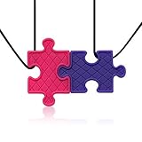 Puzzle Pendant Duo - Silicone Necklaces (Teething, Nursing, Sensory) (Fuchsia Pink/Plum Purple) by S