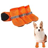犬 靴 メッシュ 夏 犬 足カバー 通気性 滑り止め 脱げない 小型犬 中型犬 肉球保護 犬のくつ 散歩 犬 猫 夜間反射テープ付き 犬用シューズ 汚れ防止 アウトド アペット用 (オレンジ色, M)
