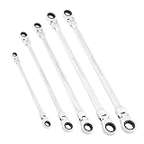 Neiko 03114A Flex-Head Double Box End Ratcheting Wrenches, Chrome Vanadium Steel | Extra Long Design