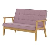 佐藤産業 2人掛け ソファー(120cm幅/座部:クロスステッチ) Sereno(セレノ) ダークピンク(肘部:ナチュラル) CS120DPK FB NA