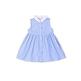 夏ベイビー服 女の子ワンピース 110cm 青 Pojour ガールズドレス キッズ用かわいいファッション縦縞ドレス 子供ギフト 綿 通気