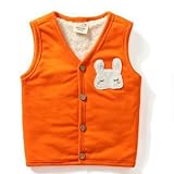 PANCY 子供服 秋冬 綿服 ボア 袖なし ジャケット 防寒 ベスト 女の子 裏起毛 可愛い うさぎ アップリケ(120cm,オレンジ)