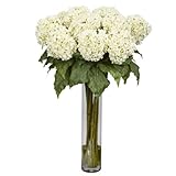 Nearly Natural 1221-WH Hydrangea Silk Flower Arrangement White [並行輸入品]