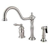 Kingston Brass KS1818ALBS Heritage Deck Mount Kitchen Faucet with Brass Sprayer, Satin Nickel [並行輸入品