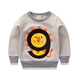 PANCY 子供服 春秋 長袖 Tシャツ キッズ トレーナー 丸い襟 男の子 女の子 可愛い ライオン(ベージュ,100cm)
