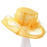 Ladiesケンタッキーダービー教会帽子ワイドつば花ウェディングドレスキャップSun Hats カラー: イエロー