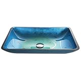 Kraus GVR-204-RE Irruption Blue Rectangular Glass Vessel Bathroom Sink [並行輸入品]