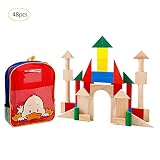やわらかい積み木 知育玩具 木製 ビルディングブロック パズルの組み立て 48pcs木製ビルディングブロックセットビルディングブロックおもちゃ