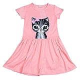 Ochine ファッション　女の子　かわいい猫プリントワンピース　ガールズ　女児　プリンセスドレス　春夏　誕生日　入学式　子供の日　遊園地に (M, ピンク)