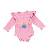 Honel 可愛い ベビー服 フラワー ユニコーン ロゴ ガールズ 子供服 出産祝い 春秋 娘着物 長袖 カバーオール ピンク 90cm