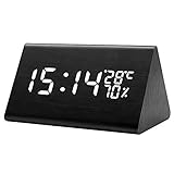 VOOPII 目覚まし時計 LED デジタル時計 温度/湿度/カレンダー付き　音声感知 電池と...