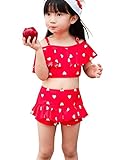 Ziweibaハート柄上着+スカートパンツ2点セットフリル水着 女の子 子供 キッズ スイムウェア ベビースイミング 分体式ビキニスカート (L, B)