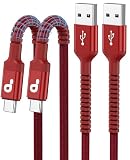タイプC ケーブル 2m レッド USB-A to Type-C 2本セット 急速充電 3A対応 ナイロン編み 断線に強い データ同期可能 iPhone/Android対応