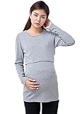 BEREAM マタニティ 長袖シャツ ロング丈 シャツ tシャツ 春 秋 授乳用 ( L , グレー )