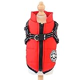 IGUGHI ふわふわ ダウンベスト風ジャケット 犬洋服 冬 裏ボア 犬服 ジャケット パーカー 袖なし ドッグウェア 防寒 防水 リードリングあり 綿服アウター お出かけ 散歩 小型犬 中型犬 大型犬… (L, レッド)