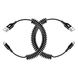 ChrisPow USB Type-C ケーブル 車用【コイル式/0.4mから1.8mまで伸縮自由/18W 3A/データ伝送/急速充電】USB-A to USB-C充電ケーブル タイプCケーブル アンドロイド充電器 Cタイプケーブル usb c cable 急速充電ケーブル アンドロイド充電ケーブル andriodケーブル スマホケーブル Galaxy充電ケーブル キーボード用品 Google Pixel 7a/7/6a OPPO Reno9A/7A/6/5A、Aquos R8 pro/zero6 R6 sense6/7、Galaxy S23/S22/S21、Motorola edge 40、moto g53j/g52j、Xperia 1 V/10V/10IV/Ace III　（ブラック　2本セット）