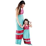 Franterd Mom & Baby親子ストライプステッチドレスファミリロングドレスBoho服セット カラー: ブルー