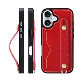 HANATORA for iPhone 16 ケース 本革 耐衝撃 背面ベルト ストラップリング スマホケース スマホ スタンド機能 ネックストラップ 付き イタリアンレザー ギフト レッド CGH-16-Red