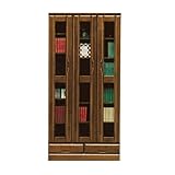 【設置無料】書棚 本棚 完成品 扉付き 木製 幅90cm 大容量 国産品 日本製 (ブラウン)