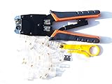 HT-500R LANコネクタ カシメ工具 圧着工具 圧着ペンチ RJ45/RJ11 橙／紺 CAT6対応RJ45コネクタ30個付き