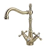 Fuloon　キッチン・バスルーム用　綺麗な台所用蛇口　冷熱スイッチ付き　真鍮（黄銅）　欧米風　ファッション　2ハンドル水栓　ワンホール (ブロンズ色)