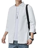 [Renze] シャツ メンズ 七分袖 メンズ 服 夏服 綿 無地 シャツ ビジネス カジュアルシャツ お洒落 トップス 大きいサイズ シャツ メンズ 服 春秋 トップス メンズ シャツ white-2XL