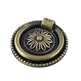 グリップ，SODIAL(R)ブロンズトーンの花柄　金属リング　家具　ドア　プルハンドルグリップ