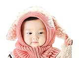ウサギちゃん 子犬ちゃん 赤ちゃん 羊ちゃん 暖かい 防寒 マフラー ネックウォーマー ニット帽子 (ピンク)