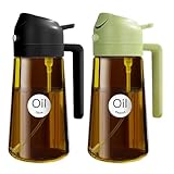 YARRAMATE 遮光 オイルスプレー 470 ml 2イン1 料理用 茶色 オリーブオイルディスペンサー ガラスオイルスプレーボトル 注ぎ口付き 食品グレード キッチン/サラダ/フライ/バーベキュー用 (ブラック&グリーン)