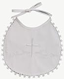 White Embroidered Cotton Christening Baptism Bib by Lito