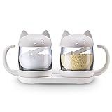 Anyasun 調味料入れ 調味料ケース ネコ型　2個組 调味料ボトル スパイス ラック 塩 コショウ 砂糖入れ クックポット 有機ガラス 瓶 保存容器 匙付け 家庭キッチン用