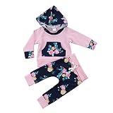 SOBABY 子供服 キッズ服　女の子 男の子 フラワー パターン 長袖パーカー+レギンス 2点セット(90/12-18ヶ月,ピンク)