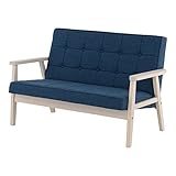 SATO セレノソファ 2人掛けクロス 布ネイビー 肘ホワイト