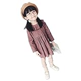 ベビー服 女の子ワンピース 子供服 Pojour 可愛いスカート 混合色ファインストワンピースライプ 長袖ドレス オシャレ 秋 綿 通園 発表会 旅行 記念日 プレゼント