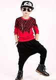Spuetouse ヒップホップ ジャズ セットアップ　子供　キッズ　サルエルパンツ　tシャツ　子供 ダンスウェア　hiphop　コットン 長袖　スポーツウェア　ステージ 　ストリート系　スウェット　