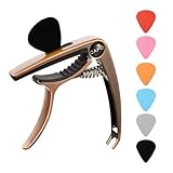 aninako 3in1 ギター カポ カポタスト ワンタッチ式 ギター カポタスト ピック6枚付き ピック収納可能 ブリッジピン抜き機能 調節可能 亜鉛合金 超軽量 アコギ アコースティックギター エレキギター ウクレレに適用 (赤銅色)