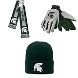 NCAA Michigan State Spartansグリップ作業グローブ牽引ビーニー帽子and Bigロゴスカーフ3パックバンドル