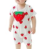 YY-Natuhi ベビー服 女の子 男の子 ロンパース カバーオール 半袖 新生児 前開き コットン 赤ちゃん ボディースーツ 肌着 ベビースーツ 出産祝い 子供服 七五三 かわいい イチゴ柄 夏服
