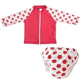 ベビー 水遊びパンツ+長袖ラッシュガードセット 男の子 女の子 ベビー 水着 (80cm,90cm,100cm) (80cm, レッド水玉柄セット)