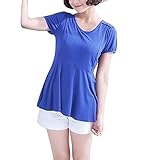 Spinas(スピナス) マタニティ 授乳服 カットソー ペプラム かわいい 半袖 授乳口 Tシャツ ビスコース 産前 産後 兼用 全3色 (ミント ブルー ブラック) (L, ブルー)