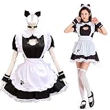 [GALSANG] メイド服 コスプレ 萌え 胸空き ワンピース かわいい猫型 定番 メイドコスチューム (黒x白 ネコ型)