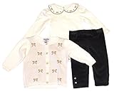Hartstrings幼児ガールの3ピースカーディガン、刺繍入りボディスーツとベロアパンツセット