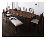 ホワイト6脚 8点セット(テーブル+チェア6脚+ベンチ1脚) W140-240 天然木ウォールナット材 ハイバックチェア ダイニング Austin オースティン【ﾉｰﾌﾞﾗﾝﾄﾞ品】