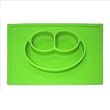 Kukeベビー食器ハッピーマットランチプレートランチ皿子供用　シリコンミニマット　キッズ食事マット　ベビー テーブルマット　離乳食　ぴったり吸着 丸洗い 滑り止め　 グリーン