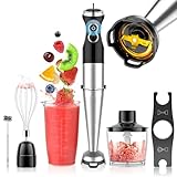 【最新デザイン・チタンコーティング刃】ハンドブレンダー 離乳食 ブレンダー 1台7役 1000W 電動 ミキサー ハンドミキサー 20000回/分【鍋保護・キズ防止設計・耐腐食性】電動 ミキサー ハンドミキサー 氷も砕ける 泡立て器 ジューサー フードプロセッサー 洗いやすい 収納スタンド付き おしゃれ 人気 キッチン家電 (ハンドブレンダー[チョッパー・泡立て器付き])