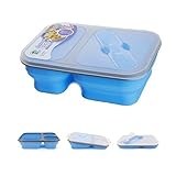 3-compartment Food Container with Lid, Bento Lunch Box Silicone Collapsible Tray with Lid, Leakproof