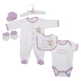 赤ちゃん・ベビー ガールズ かわいいお花のデザイン ベビー用品・ベビー服 6点ギフトセット (スタイ・ブーティー・カバーオール・ミトン・スリープスーツ・サテン地ハンガー) 女の子 (0-3ヶ月) (ホ