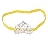 ノーブランド品 赤ちゃん　女の子　ヘッドバンド　ヘッドバンド　クラウン　ラインストーン　人工パール　写真撮影　小道具　髪飾り　全10色選べる - 黄